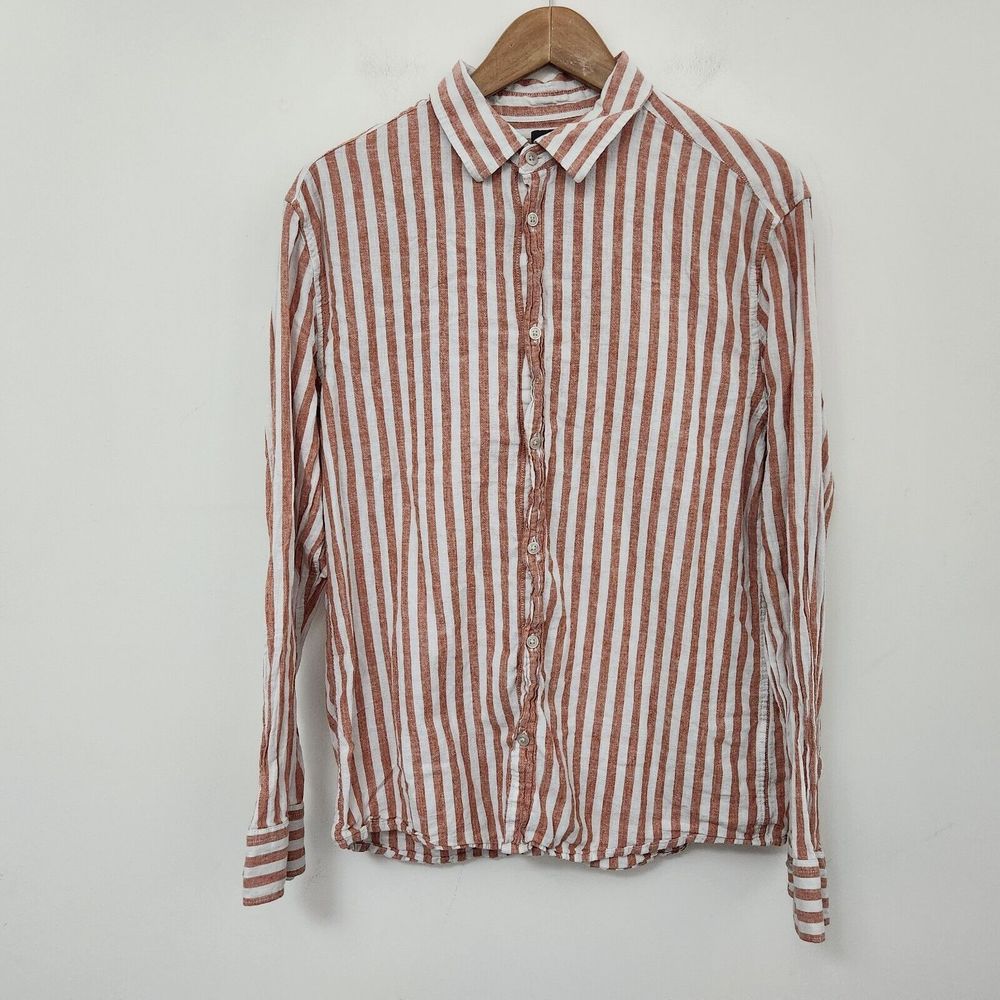 H&M Women's Pink Striped Button Up Long Sleeve Slim Fit Shirt Size L
